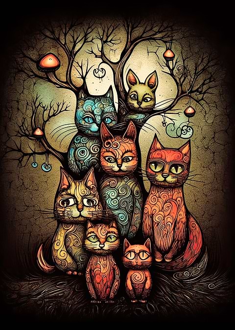 Feline Family Fun — kids room metal wall art