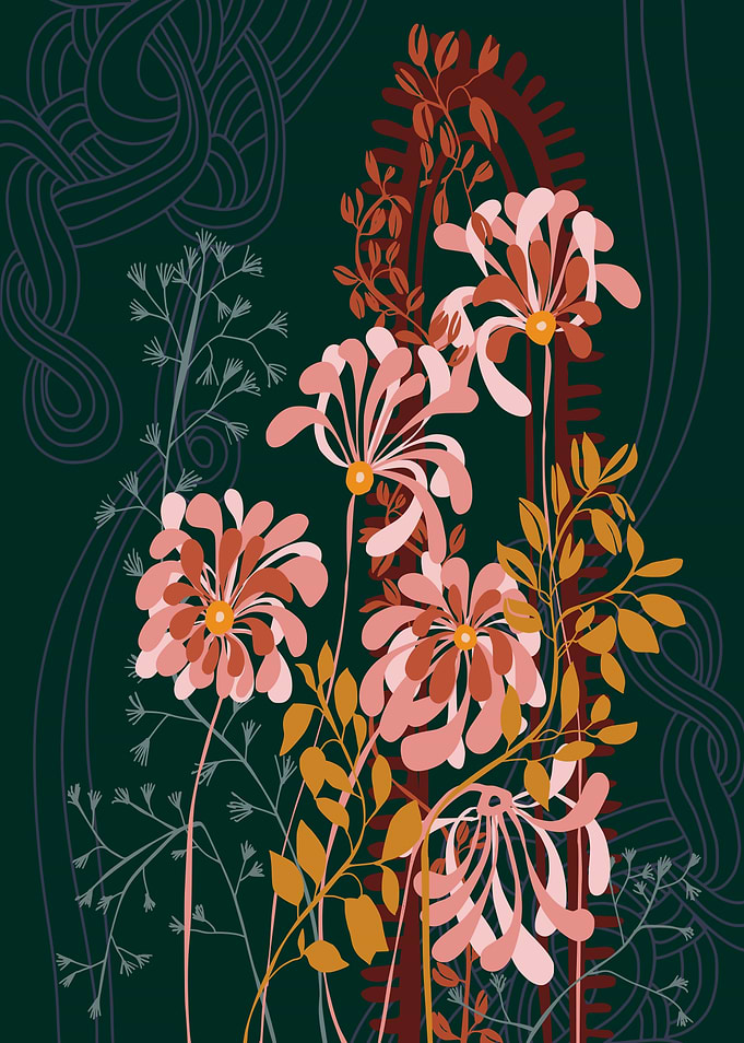 Mucha floral illu green
