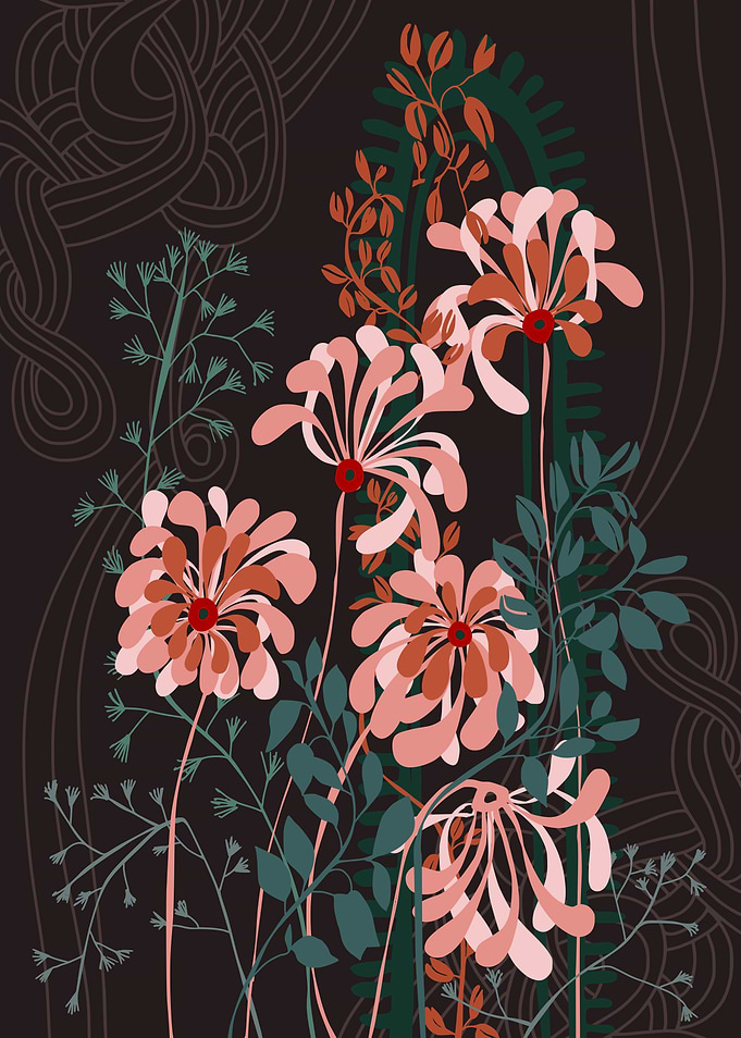 Mucha floral illu brown