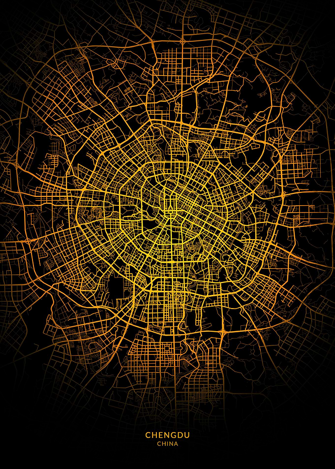 Chengdu City Map Gold