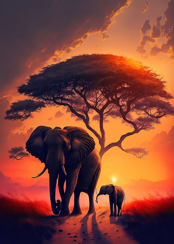 Elephant sunset