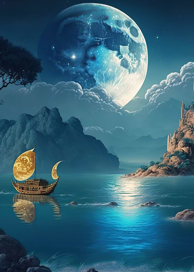 boat moon landscape
