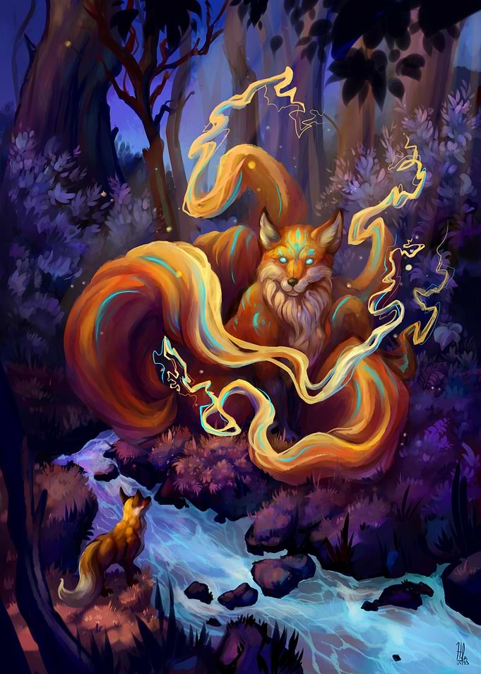 Kitsune fox night forest