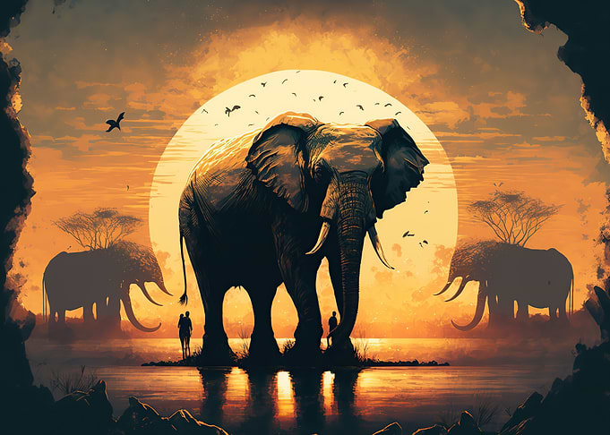 Elephant sunset