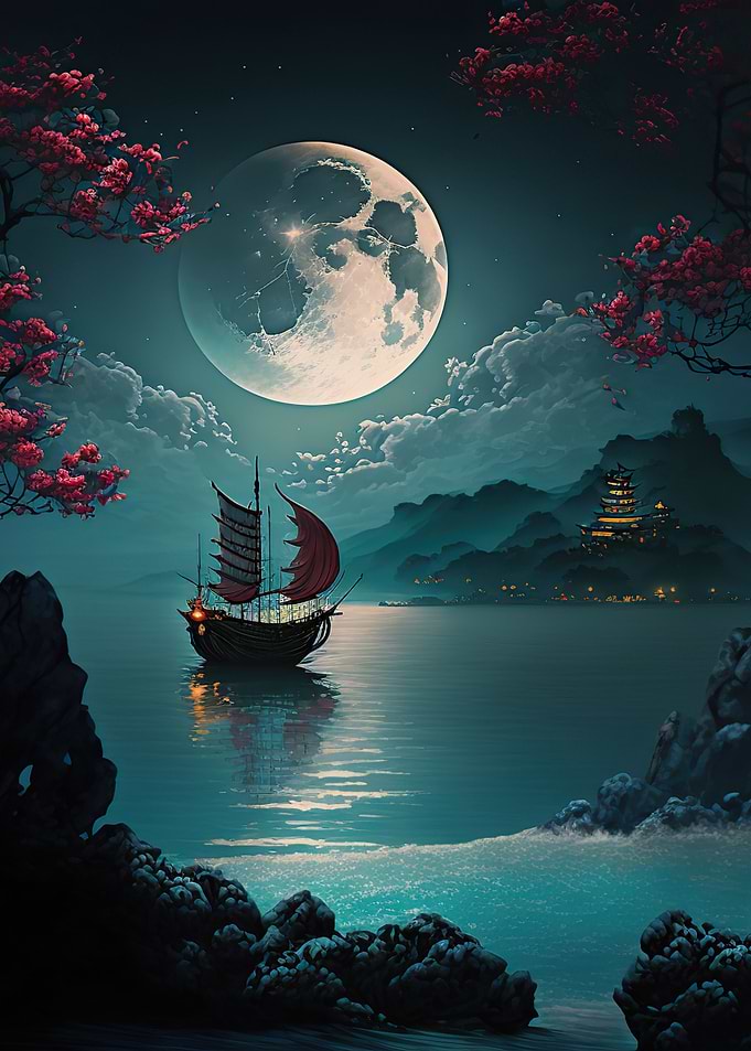boat moon landscape