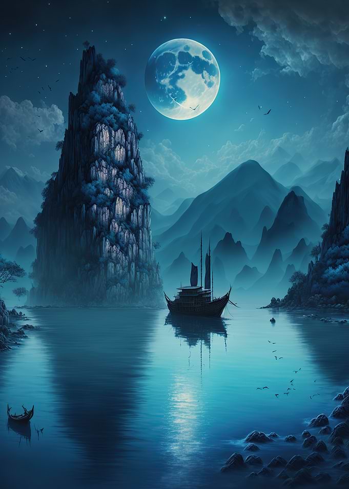 boat moon landscape