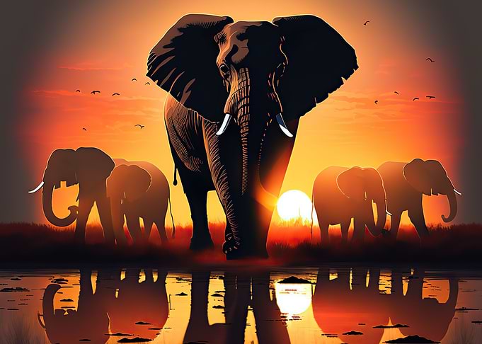 Elephant sunset