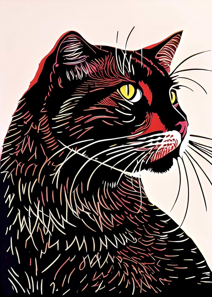 Lucky Cat Linocut