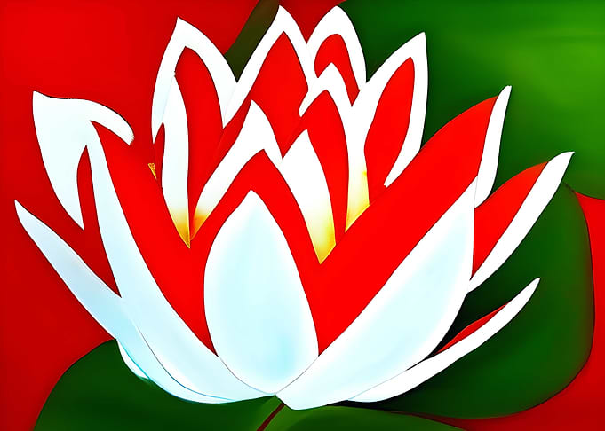 Red and white lotus flower