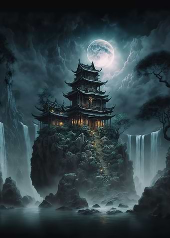 house moon landscape