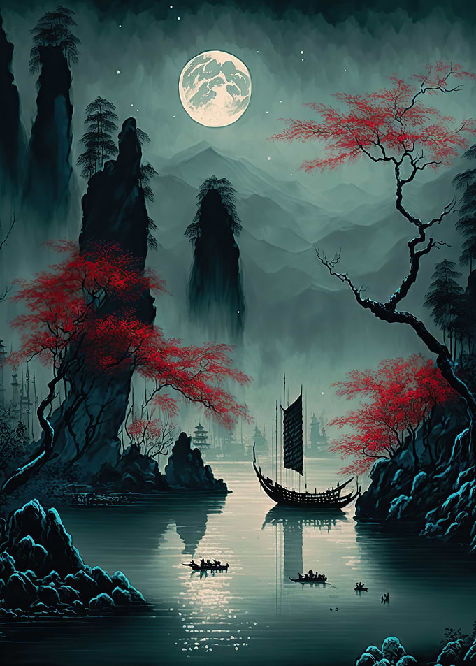 boat moon landscape