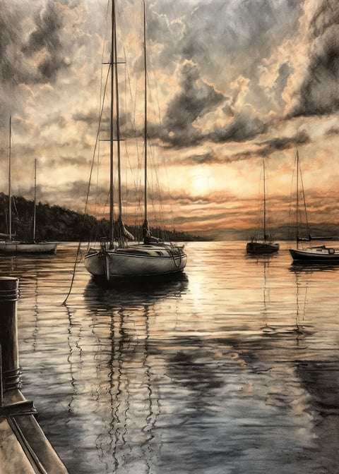 Charcoal Sailboat Print — living room metal wall art