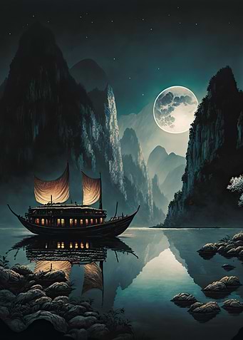 boat moon landscape