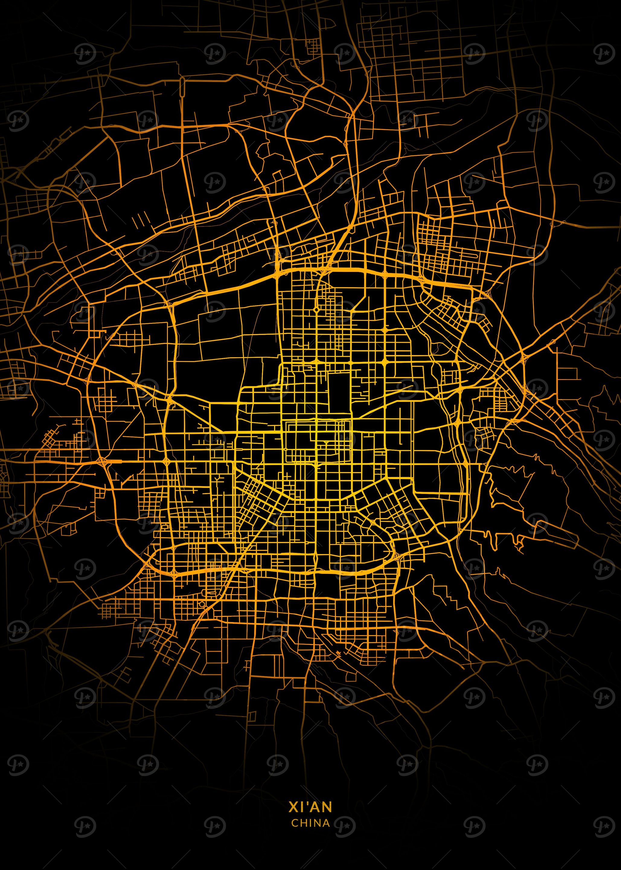 Xian City Map Gold