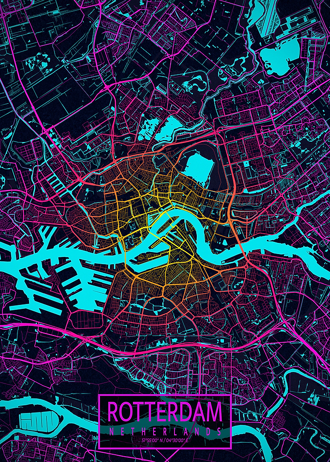 Rotterdam City Map Neon