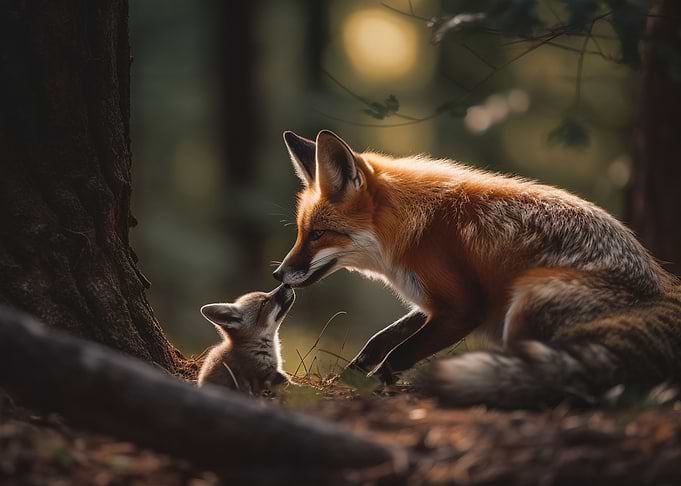 Female fox and her fox cub