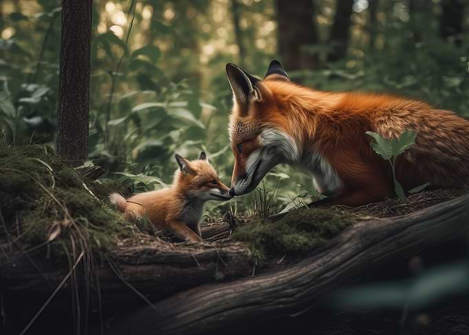 Female fox and her fox cub