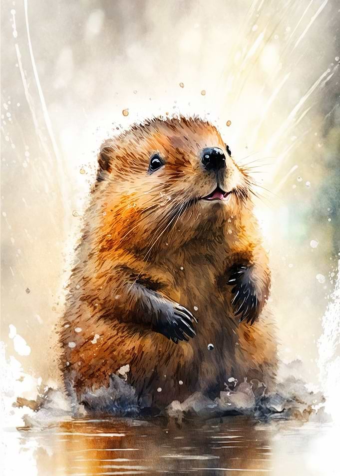 Beaver Watercolor Drawing