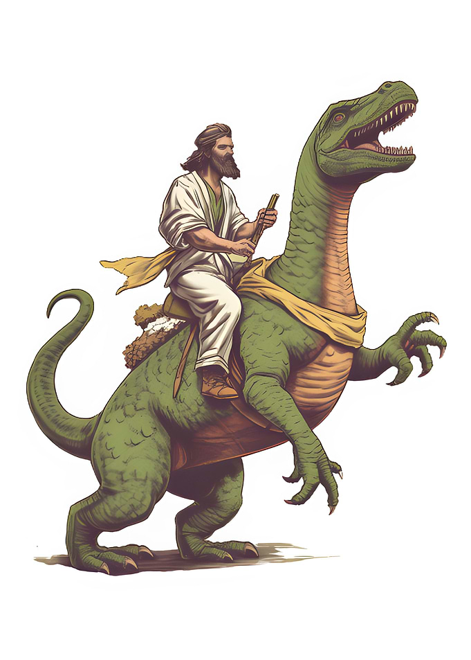 Jesus Riding A Dino Rex