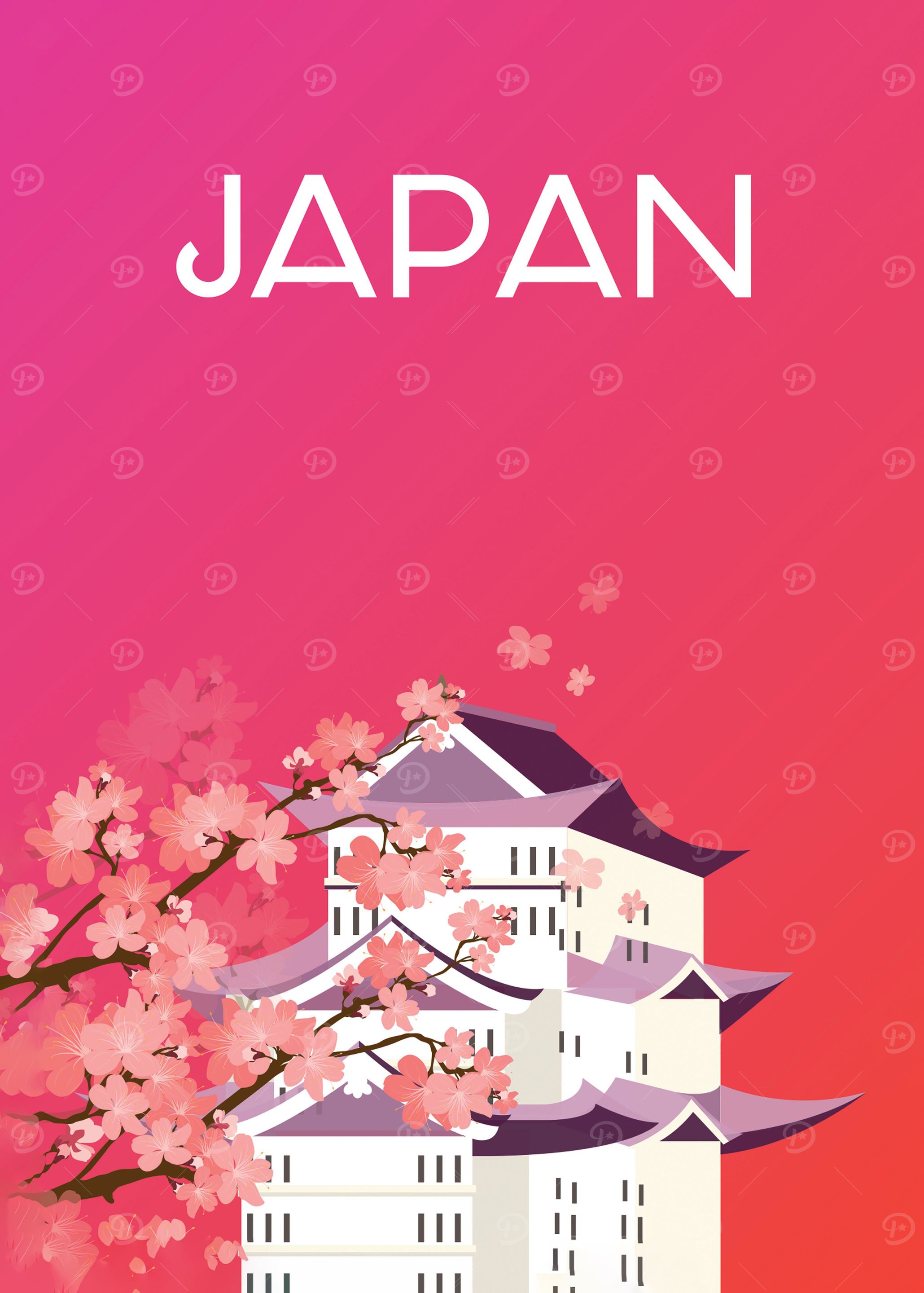 japan travel art pink