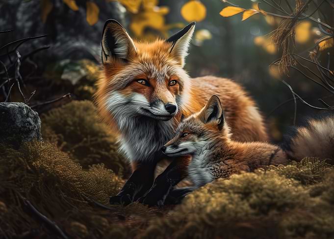 Female fox and her fox cub