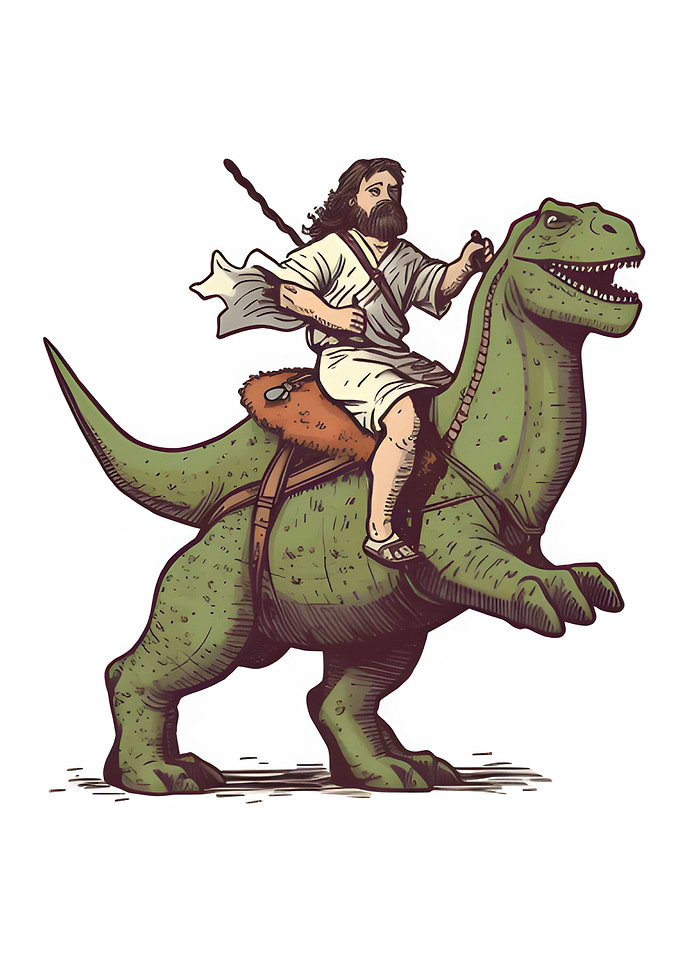 Jesus Riding A Dino Rex
