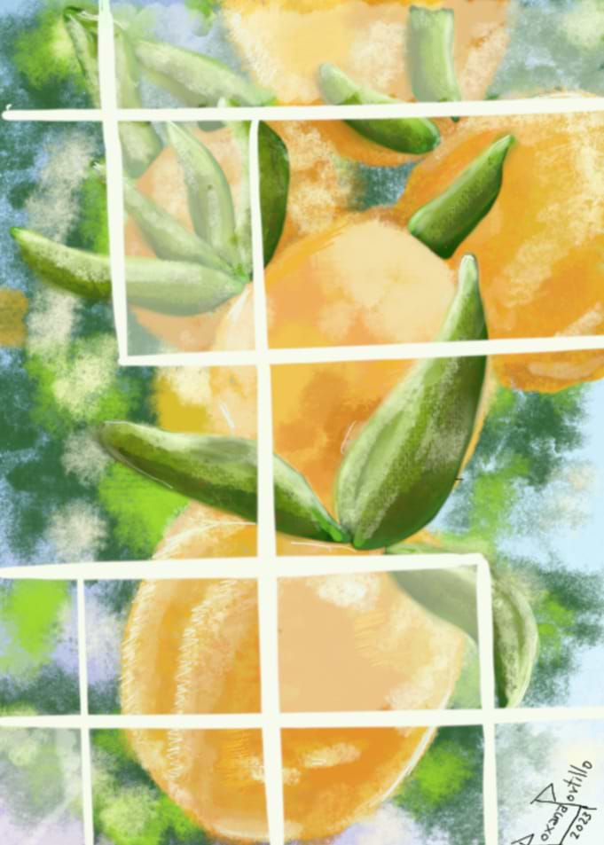 Oranges Under Frosty Glass