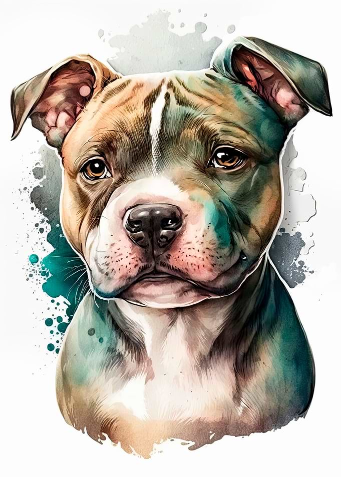 Pitt Bull Puppy Watercolor