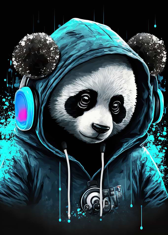 Panda listening to music