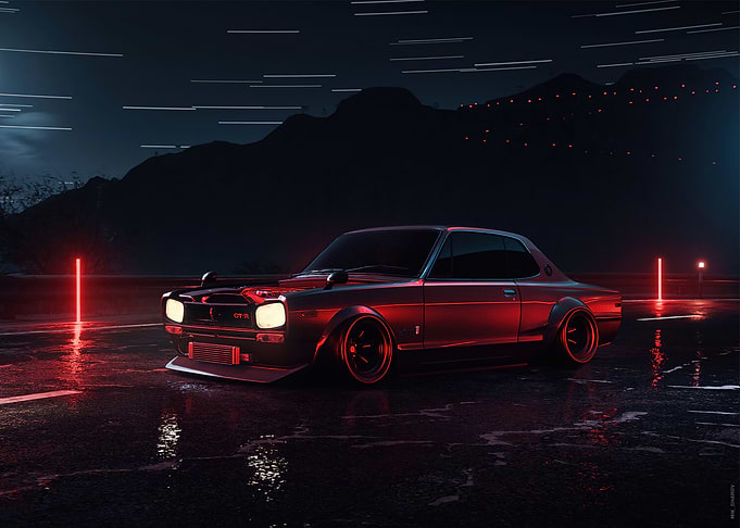 Black Red Skyline Retro