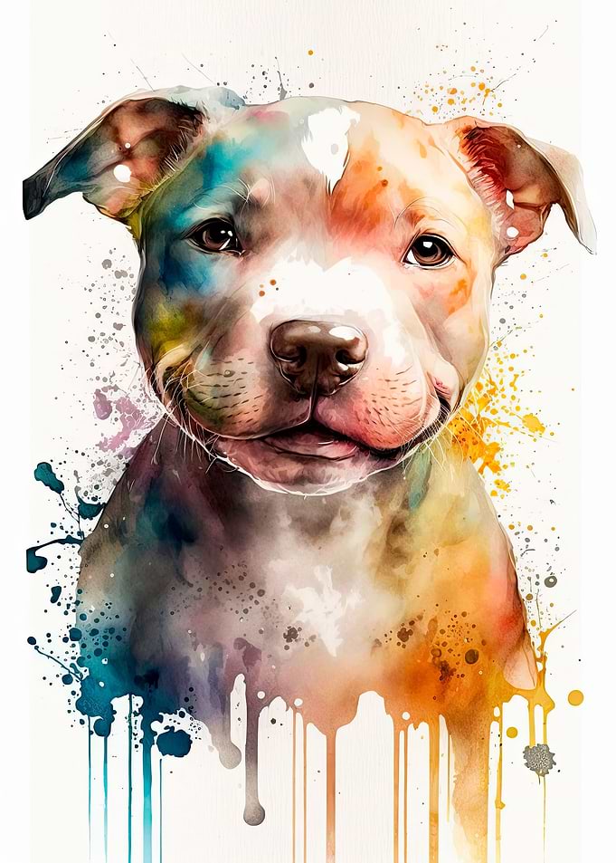 Pitt Bull Puppy Watercolor
