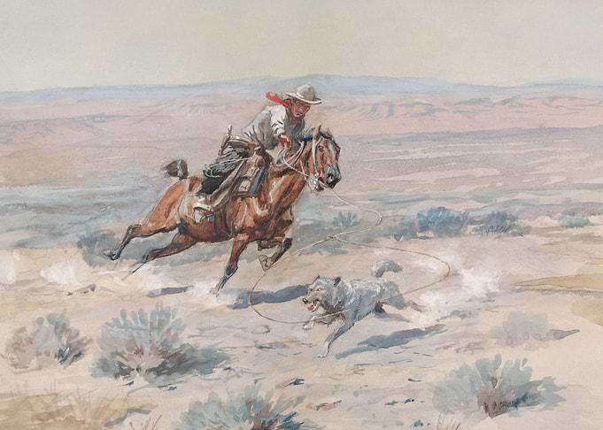 Cowboy Hunting Wolf