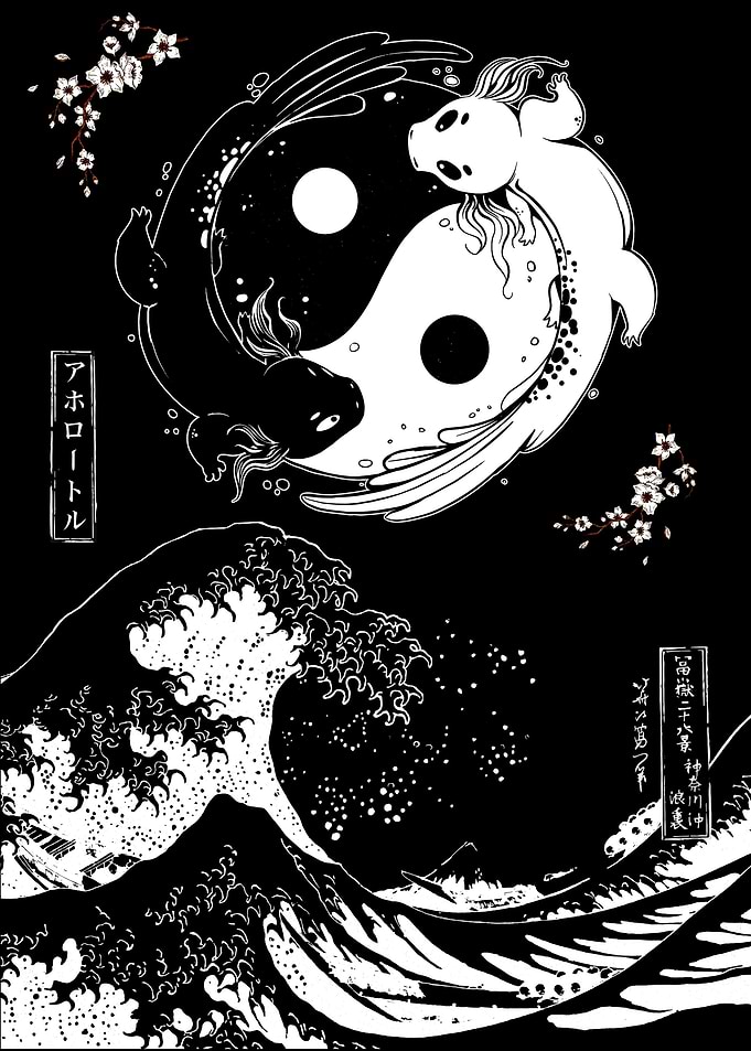 Yin and yang axolotl wave