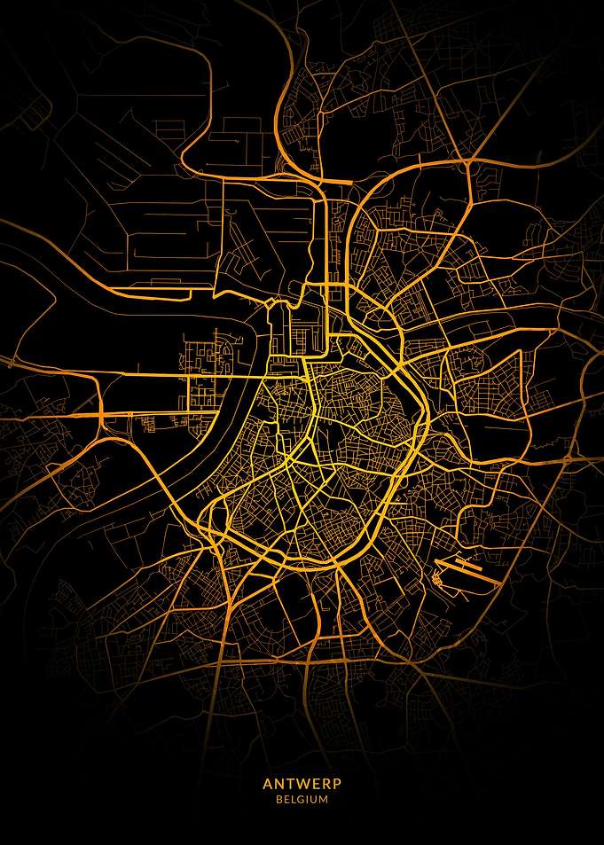 Antwerp City Map Gold