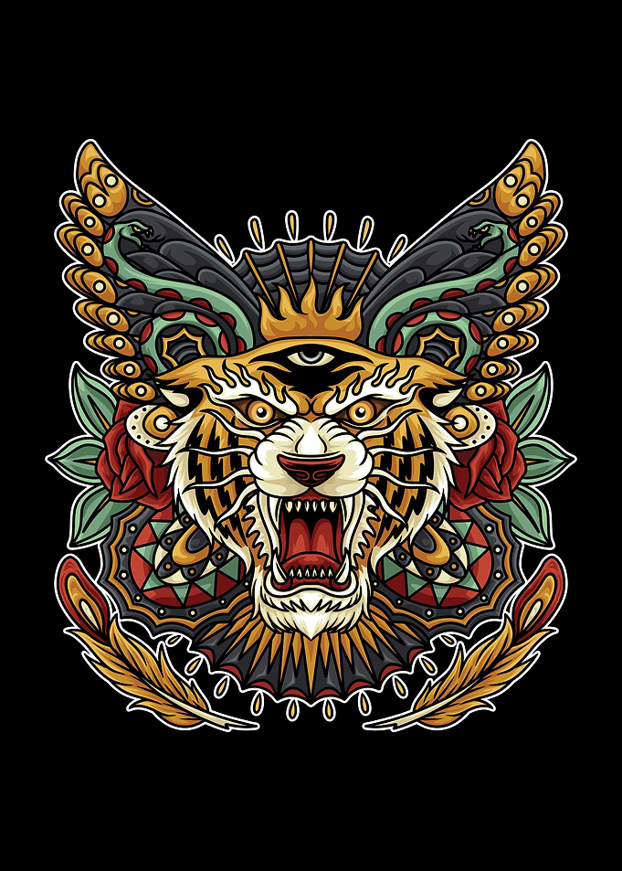 Tiger Butterfy Trad Tattoo