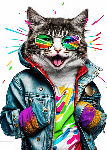 Colorful Cat 80s Pop Star