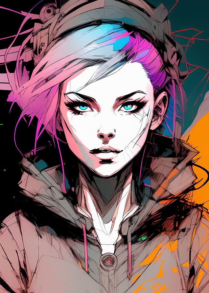 Cyber Girl Wearing Hoodie