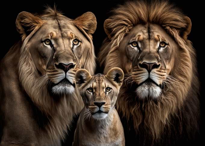 Lions family on black