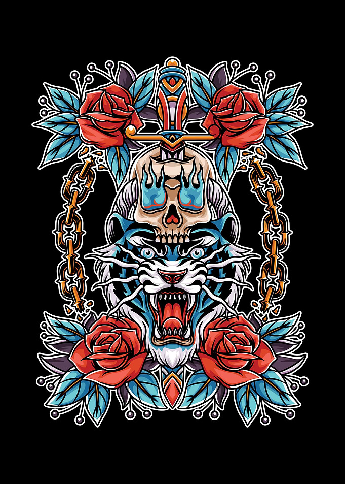 Tiger Head Skull Tattoo