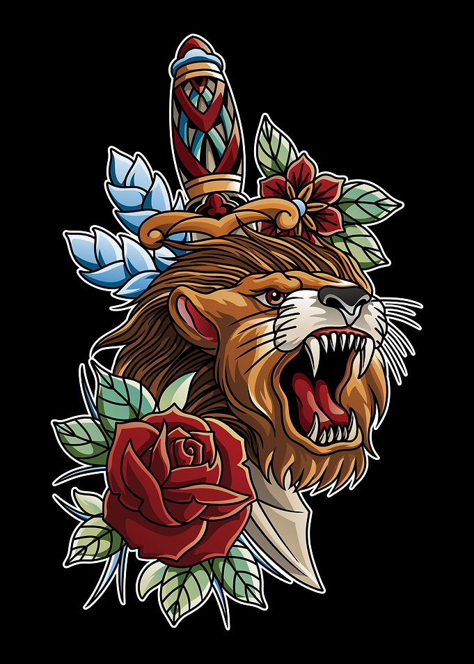 Dagger Lion Tattoo