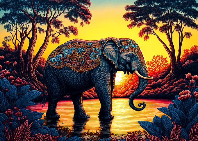 Elephant sunset