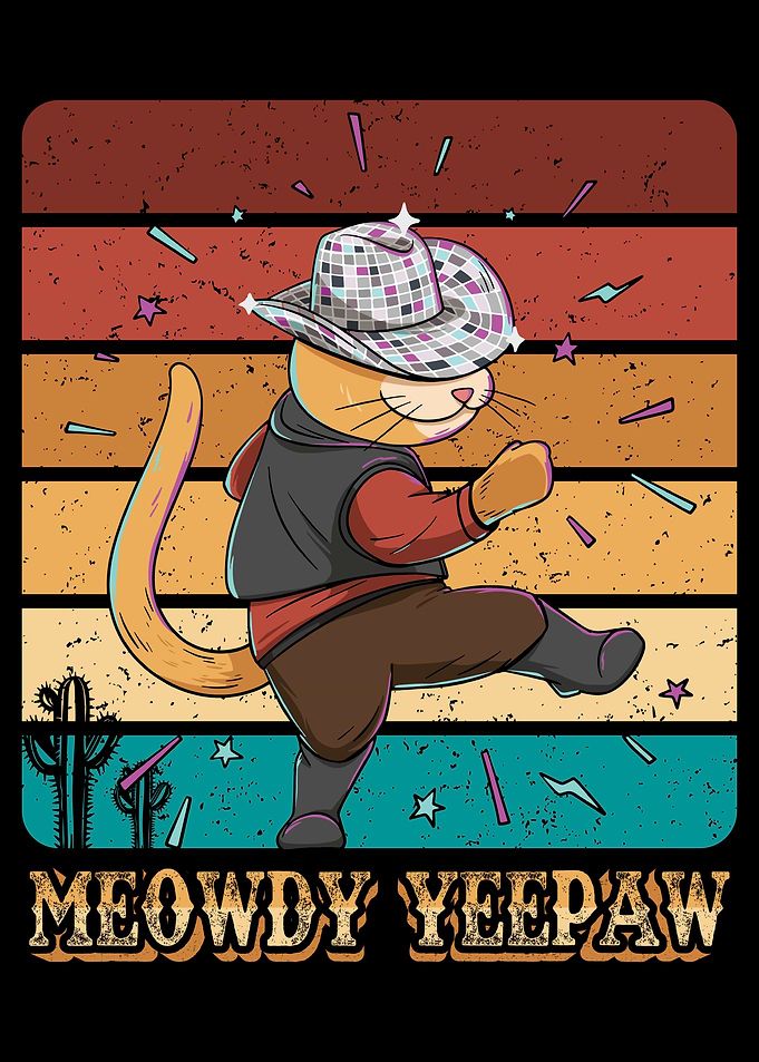 Cat with Disco Cowboy Hat