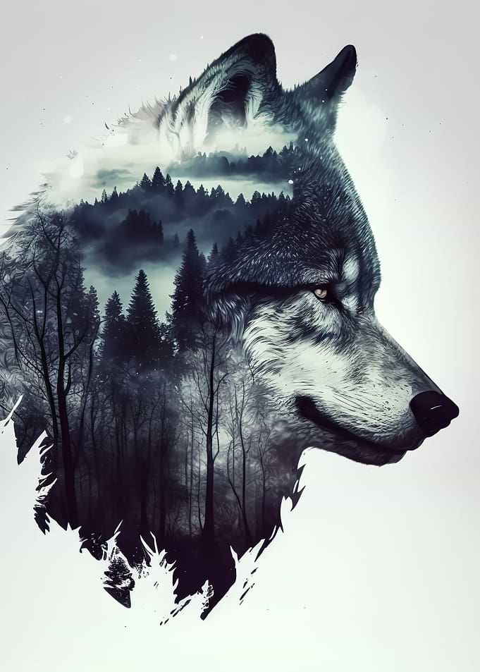 wolf double exposure
