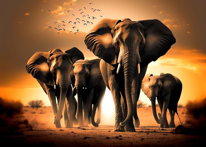 Elephant sunset