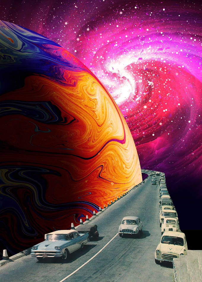 Neon space retro collage