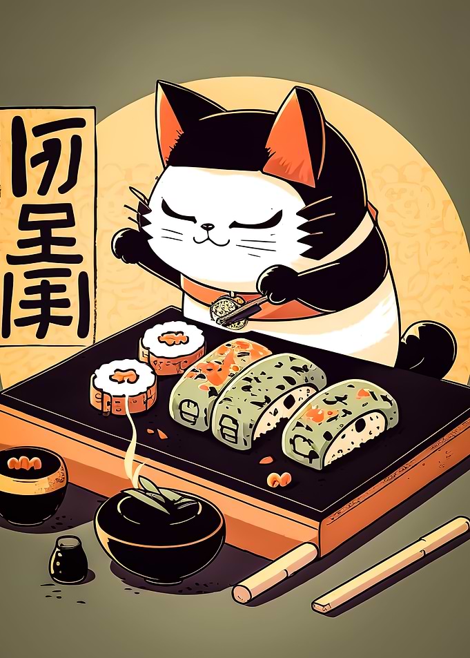 sushi cat chef japan