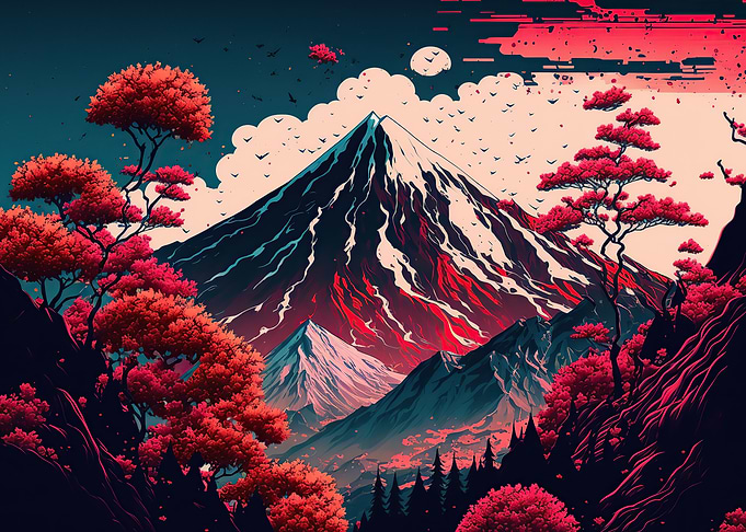 Red Sunset over Mount Fuji