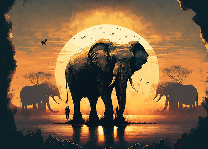 elephant sunset