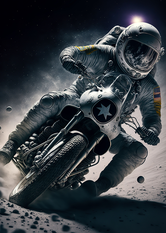 Astronaut riding motorbike