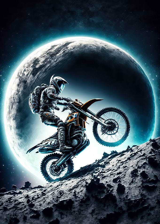 Astronaut riding motorbike
